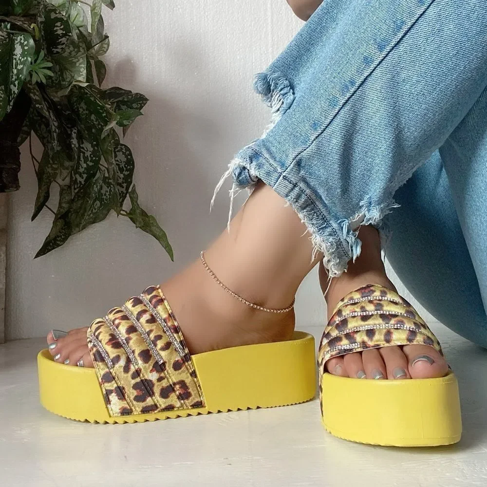 Leopard Platform Rhinestone Sandal